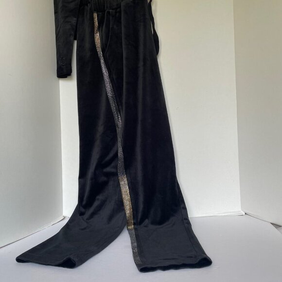 Juicy Couture Jumpsuit 90s Bling Velour Womens Black Mock Neck Ombre Stripe Y2K - Picture 7 of 11